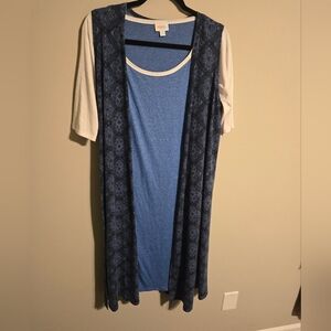 LuLaRoe Blue and White Julia With Blue Lattice Joy